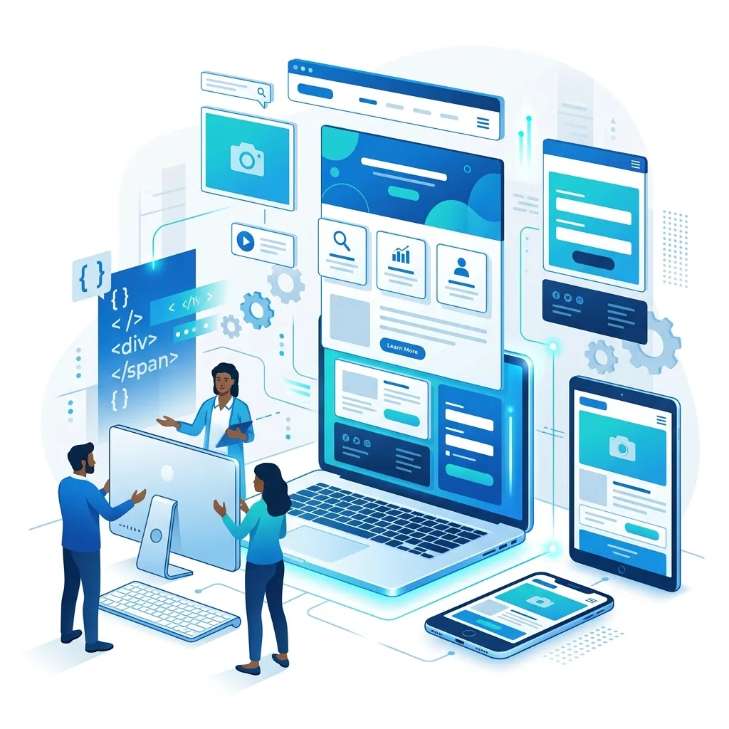Construction of a custom website interface with floating UI blocks